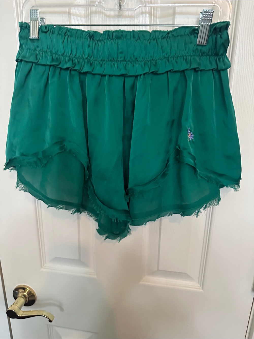 Free People Emerald Green High-Waist Ruffle Shorts